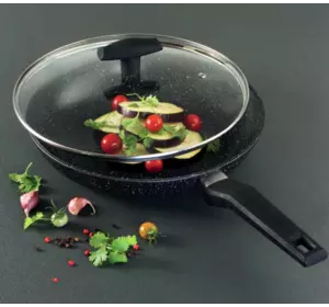 Сковородка Tiross с крышкой 24см TS1251P с антипригарным покрытием: мрамор